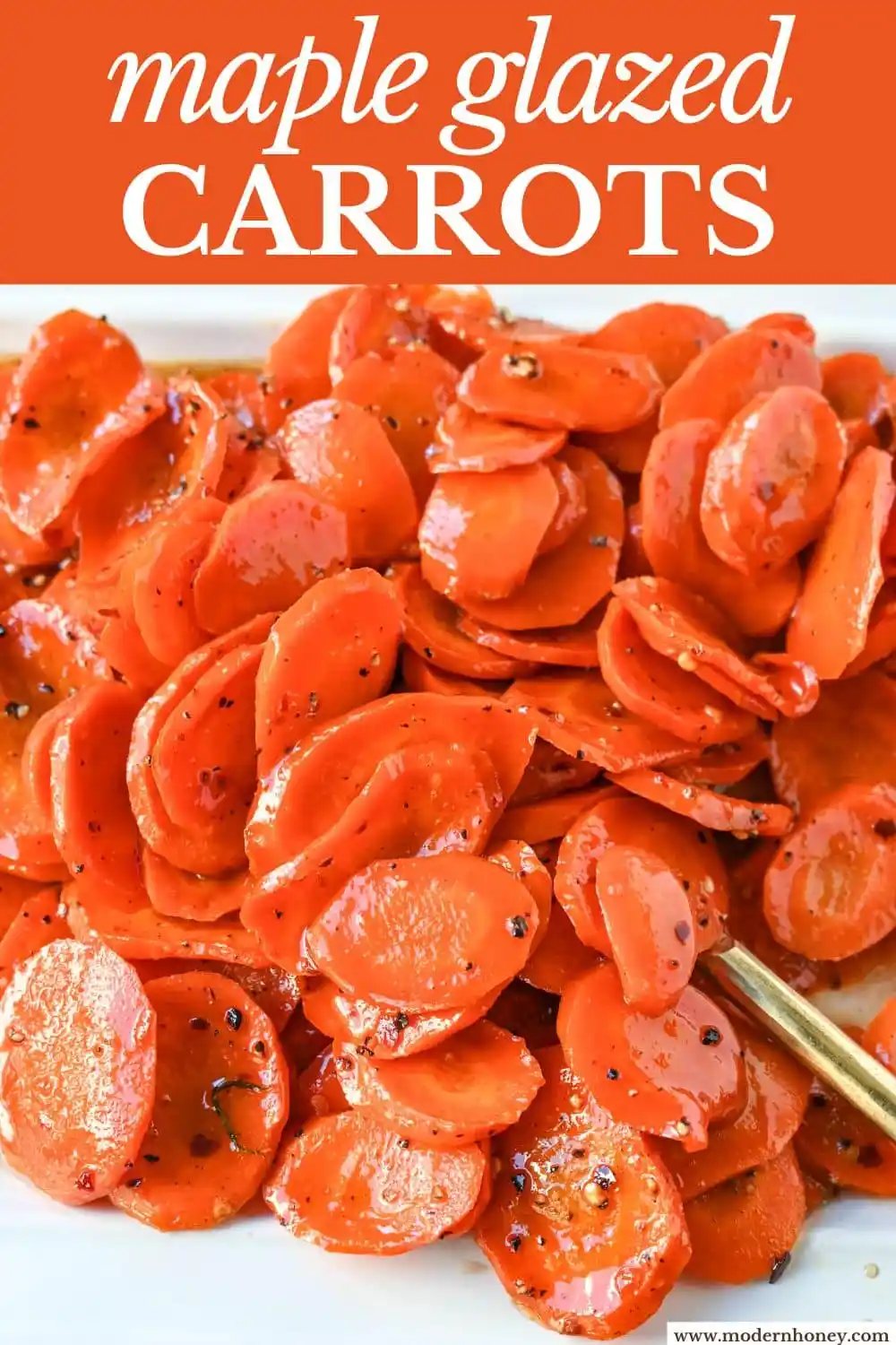 These Roasted Carrots with a Maple Brown Sugar Glaze are carrots roasted in butter, real maple syrup, brown sugar, and a touch of red pepper flakes. These maple glazed carrots are sweet and savory and a perfect side dish recipe.