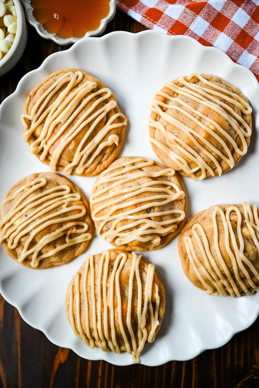 Soft maple pecan cookies with toasted pecans, white chocolate, and a real maple glaze. An easy Fall maple cookie with no dough chilling required.