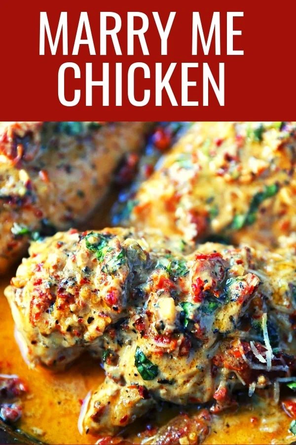 Marry Me Chicken. Famous skillet chicken in a sundried tomato parmesan cream sauce with fresh basil. It will definitely inspire marriage proposals! www.modernhoney.com #chicken #skilletchicken #marrymechicken #30minutemeal #30minutemeals