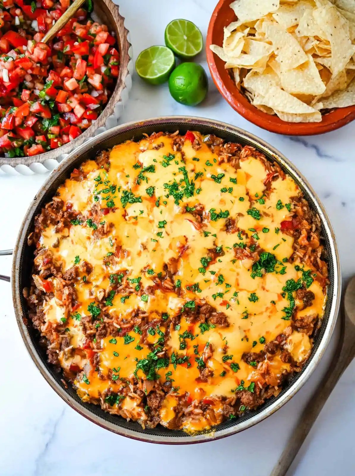 Mexican Cheesy Taco Beef and Rice Skillet