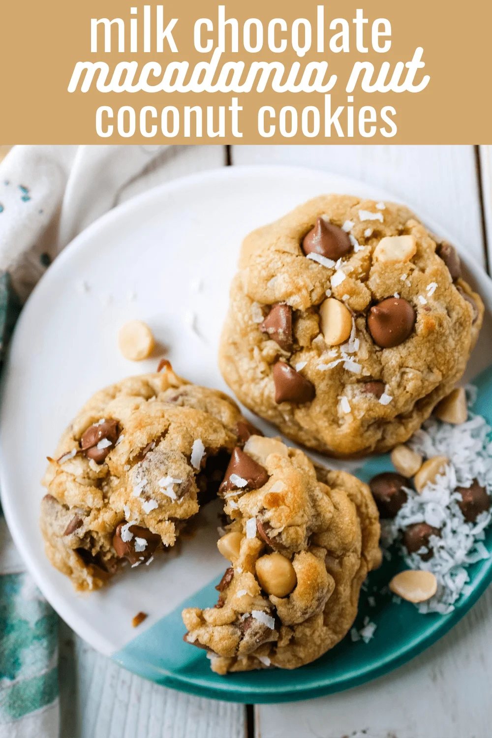 Milk Chocolate Chip Macadamia Nut Coconut Cookies Thick soft and chewy bakery-style milk chocolate chip macadamia nut coconut cookies are an Island favorite! www.modernhoney.com #cookies #chocolatechipmacadamianut