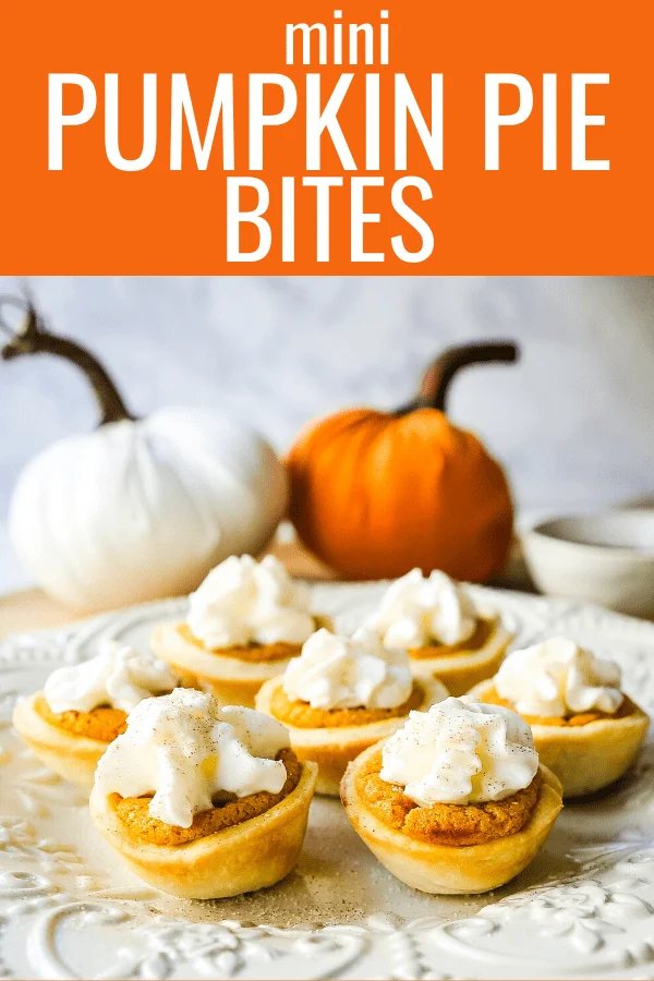 Mini Pumpkin Pie Bites. The best bite-size mini pumpkin pies perfect for entertaining during the holiday season. Creamy pumpkin pie filling in buttery pie crust cups topped with fresh whipped cream. www.modernhoney.com #pumpkinpie #pumpkinpiebites #minipumpkinpies