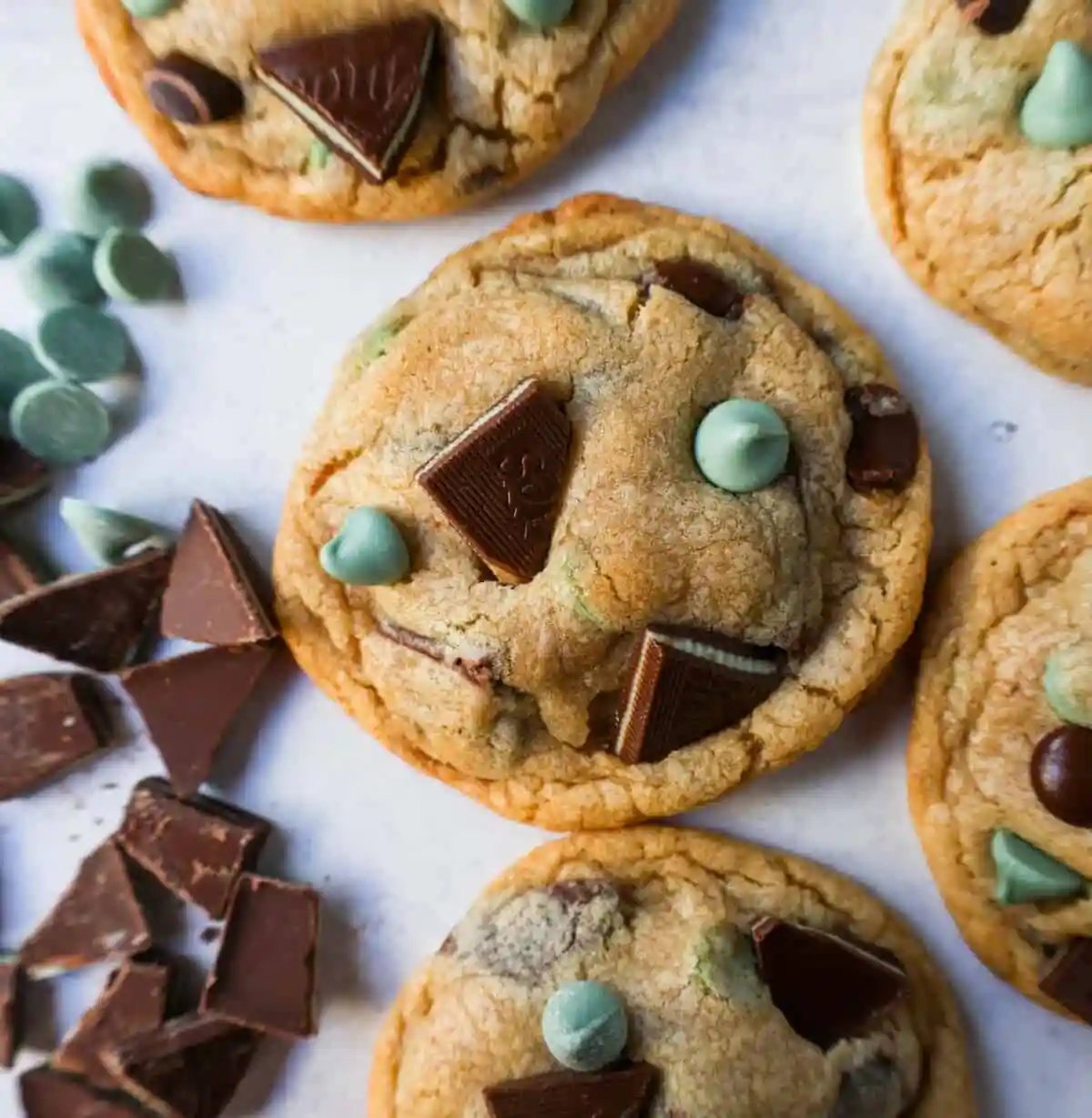 Soft, Chewy Mint Chocolate Chip Cookies are a classic chocolate chip cookie filled with mint chips, semi-sweet chocolate chips, and Andes chocolate mint chocolates. This is the best mint chocolate chip cookie recipe!