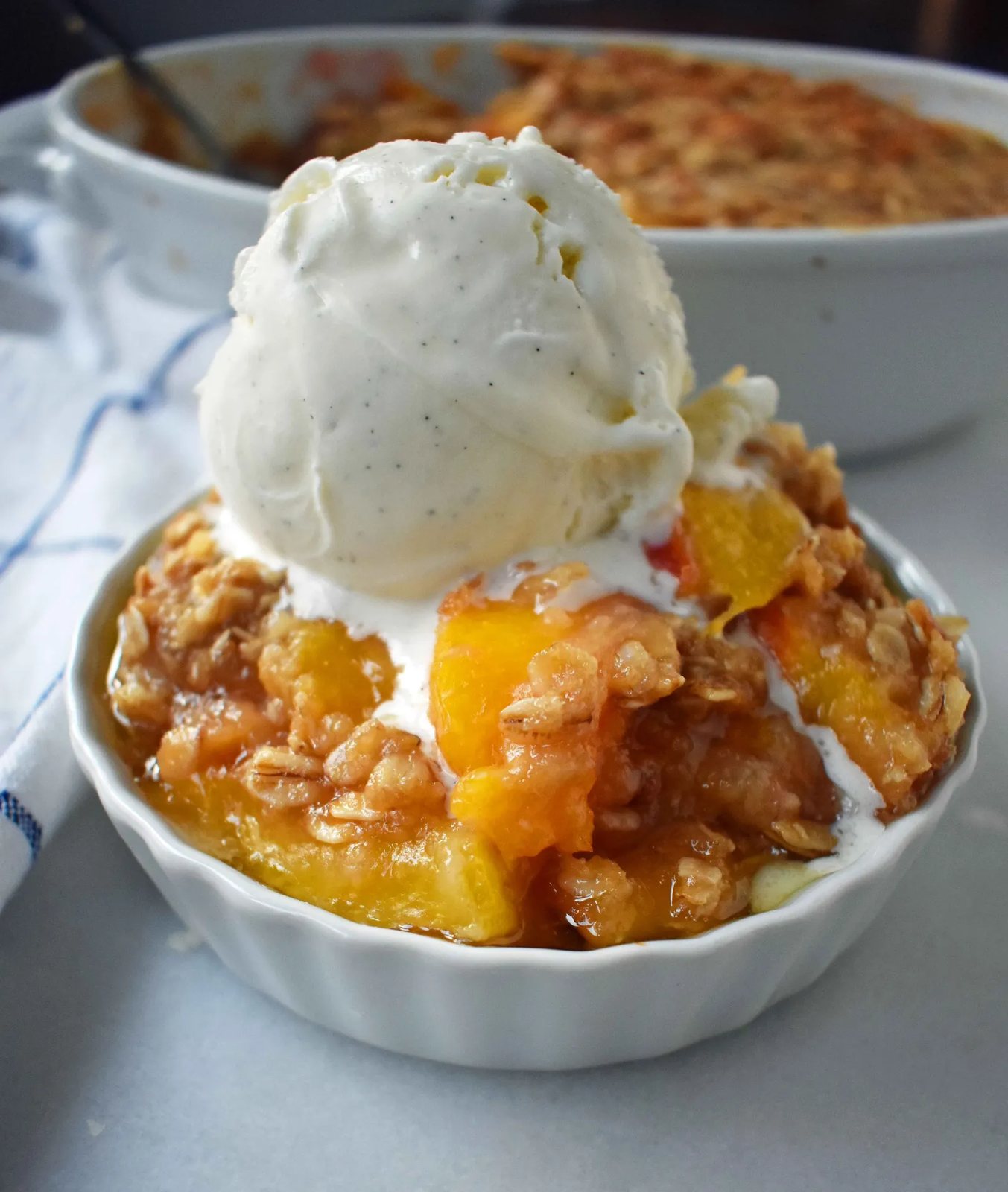 Nectarine Brown Sugar Crisp. Sweet ripe nectarines topped with a brown sugar oat crumble. A buttery brown sugar topping on top of sweet nectarines. Peach Brown Sugar Crisp. www.modernhoney.com