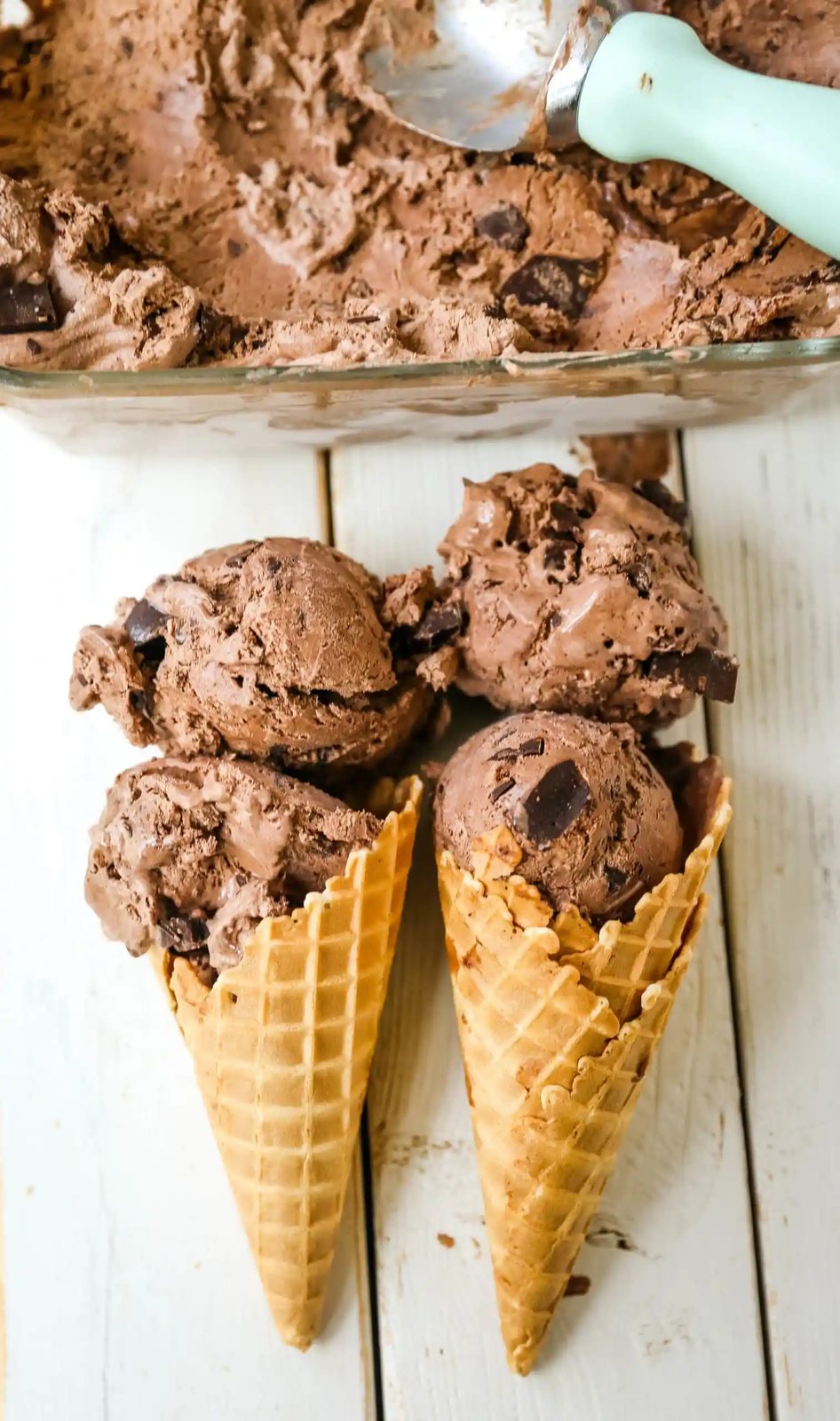 This easy No-Churn Chocolate Ice Cream is rich, creamy, and loaded with chocolate chunks — no ice cream maker needed. Just 5 ingredients and a few hours in the freezer for the best homemade chocolate ice cream.