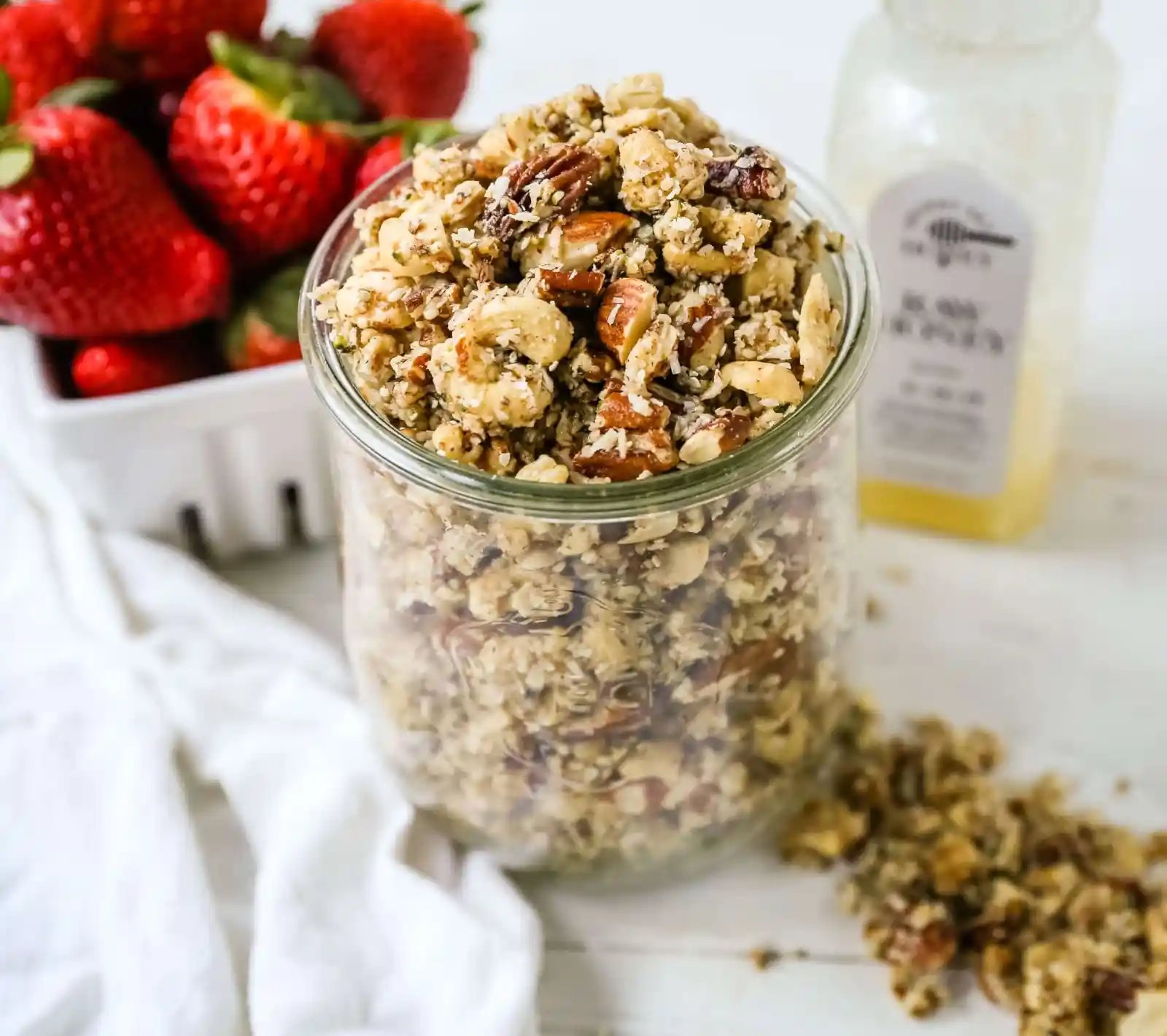 Nutty Coconut Granola Almonds, cashews, walnuts, pecans, coconut, hemp seeds, unsweetened coconut flakes, coconut oil, and honey make this an all-natural snack. www.modernhoney.com #granola #nuttygranola #snack #healthy