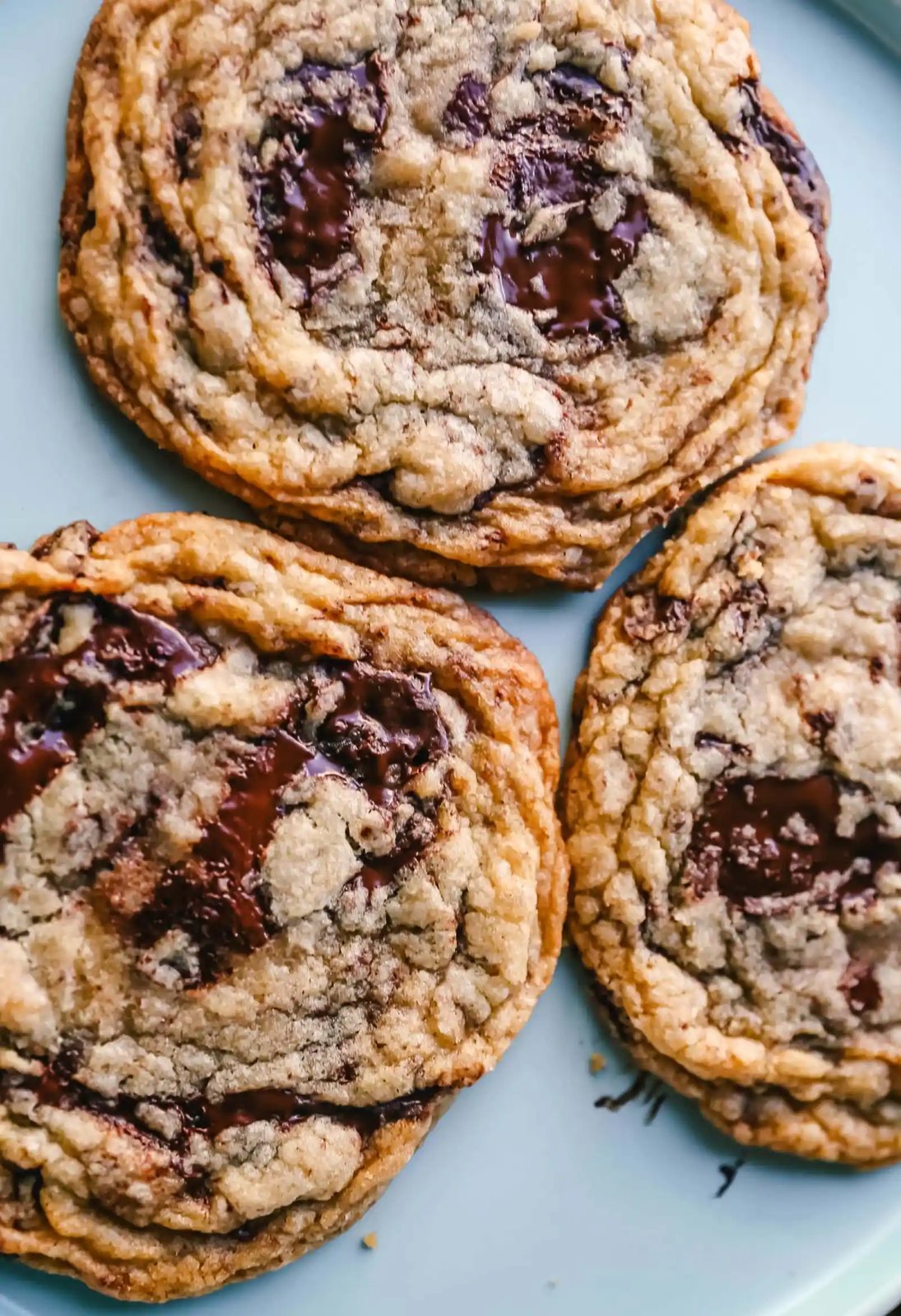 Pan Banging Chocolate Chip Cookies The famous pan banging chocolate chip cookies are thin and crispy with decadent melted dark chocolate and buttery, crispy edges and a chewy center. www.modernhoney.com #cookie #cookies #chocolatechipcookies #panbanging #panbangingcookies