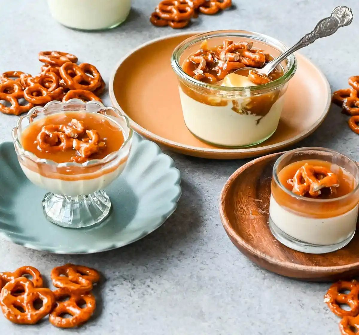 Panna Cotta with Salted Caramel and Toffee Pretzels. Creamy, rich vanilla panna cotta with homemade sea salt caramel and butter toffee pretzels. This is the perfect sweet and salty dessert!