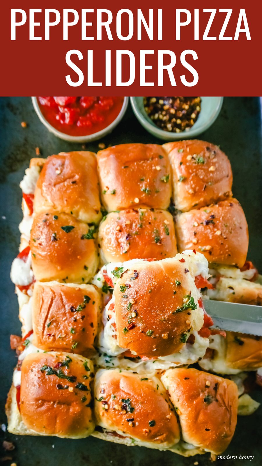 Pizza Sliders. Hawaiian Rolls Pizza Sliders made with Pepperoni, Mozzarella Cheese, and Provolone Cheese baked inside of soft, sweet rolls topped with warmed garlic butter and dipped in marinara sauce. The perfect party food!