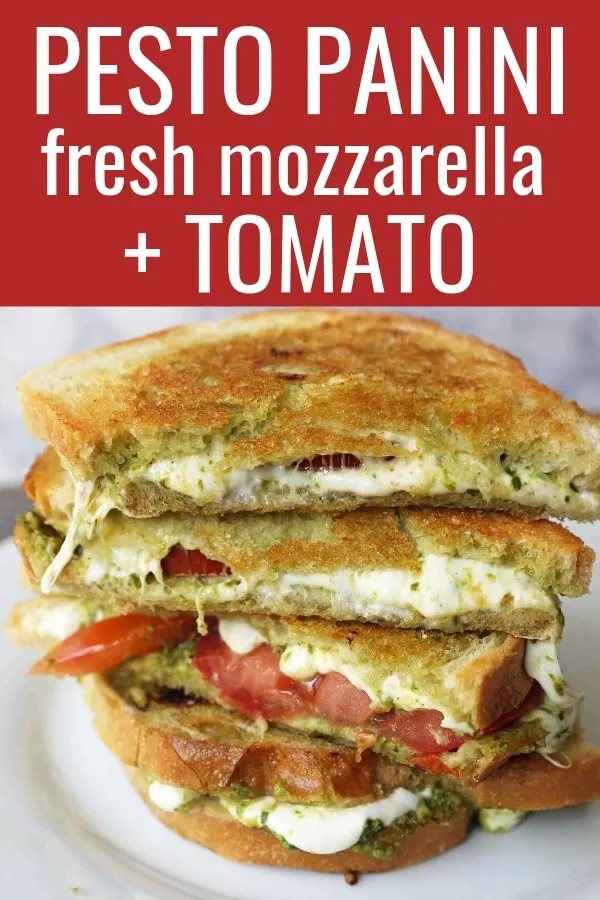 Pesto Panini with Fresh Mozzarella and Tomato. A toasted buttery panini with basil pesto, melted fresh mozzarella cheese, and juicy tomatoes. www.modernhoney.com #panini #sandwich #pesto #grilledsandwich