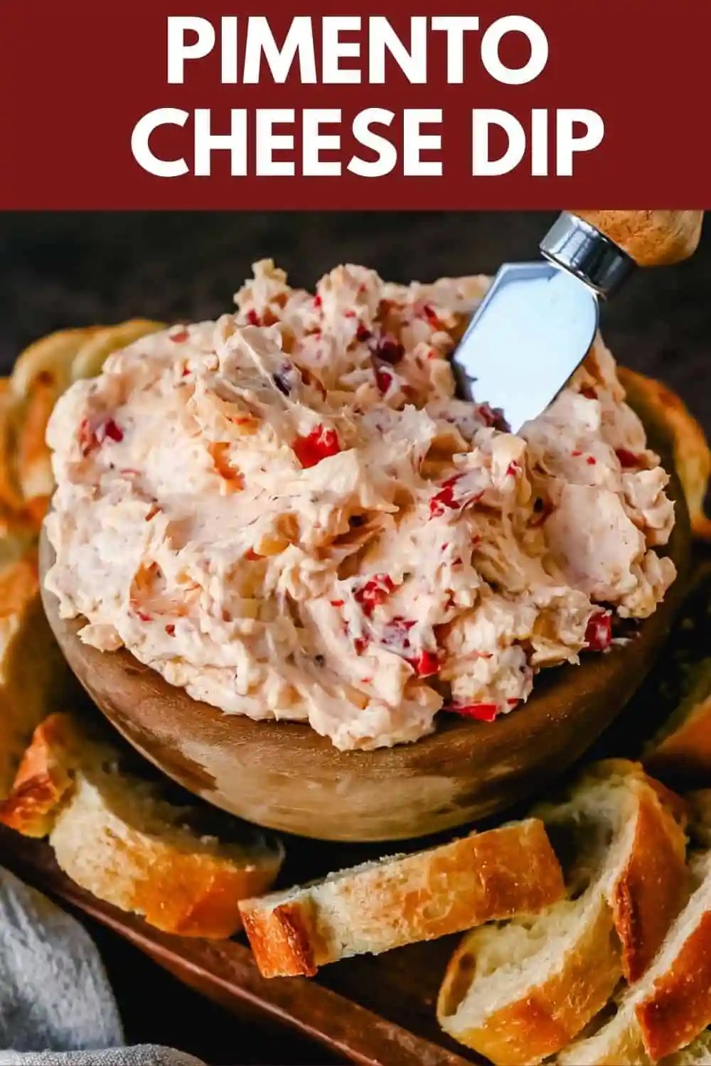 This pimento cheese dip is famous in the South for good reason. This pimento dip is made with cream cheese, mayonnaise, two types of cheddar cheeses, chopped pimentos, cayenne pepper, and a touch of salt.