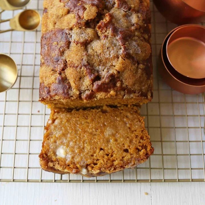 How to make an easy, moist pumpkin bread with a brown sugar streusel topping. This moist and flavorful homemade pumpkin bread is a fall favorite in our home and is full of warm spices and pumpkin flavor. This is the best pumpkin bread recipe!