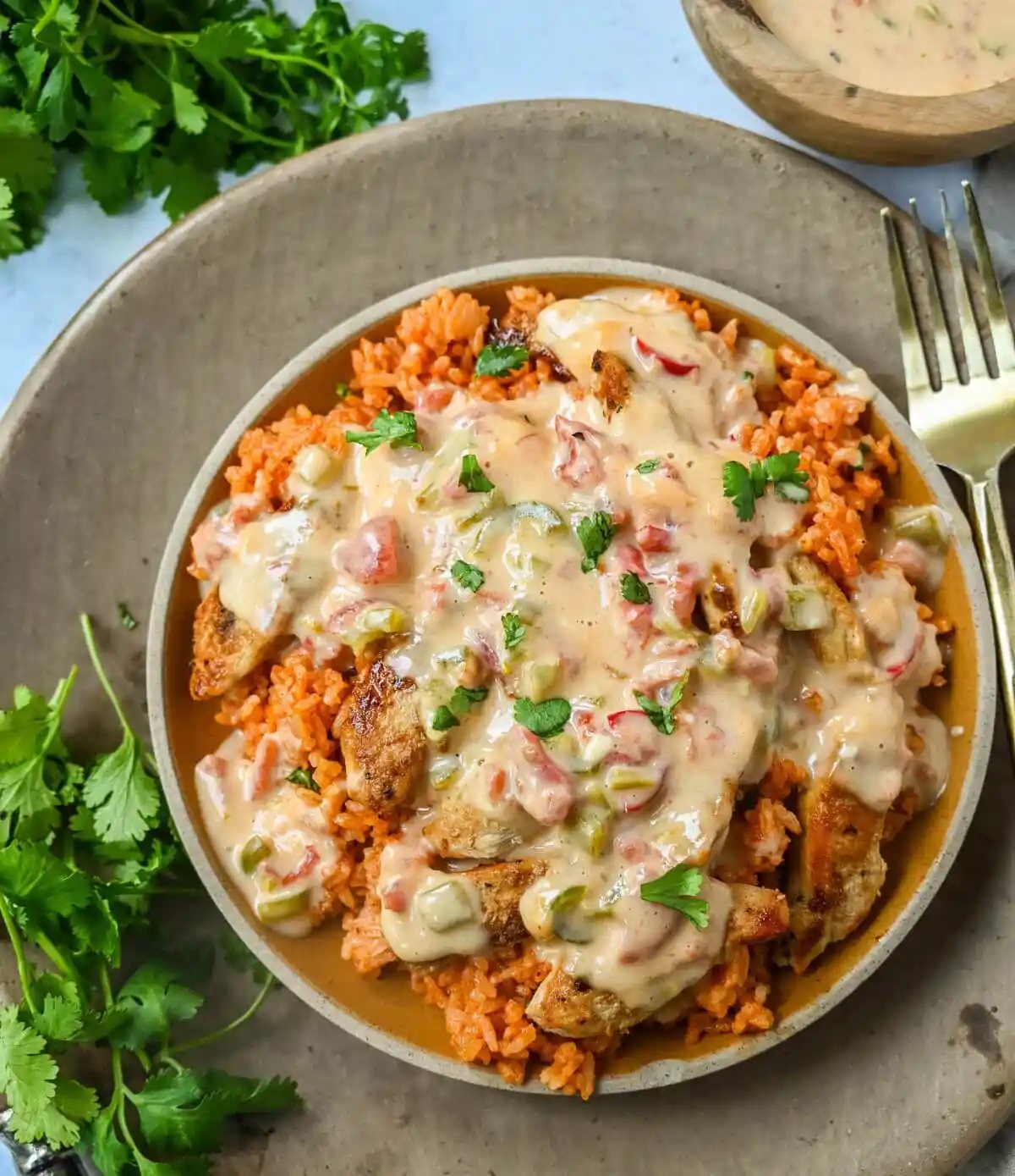 Queso Smothered Chicken and Rice