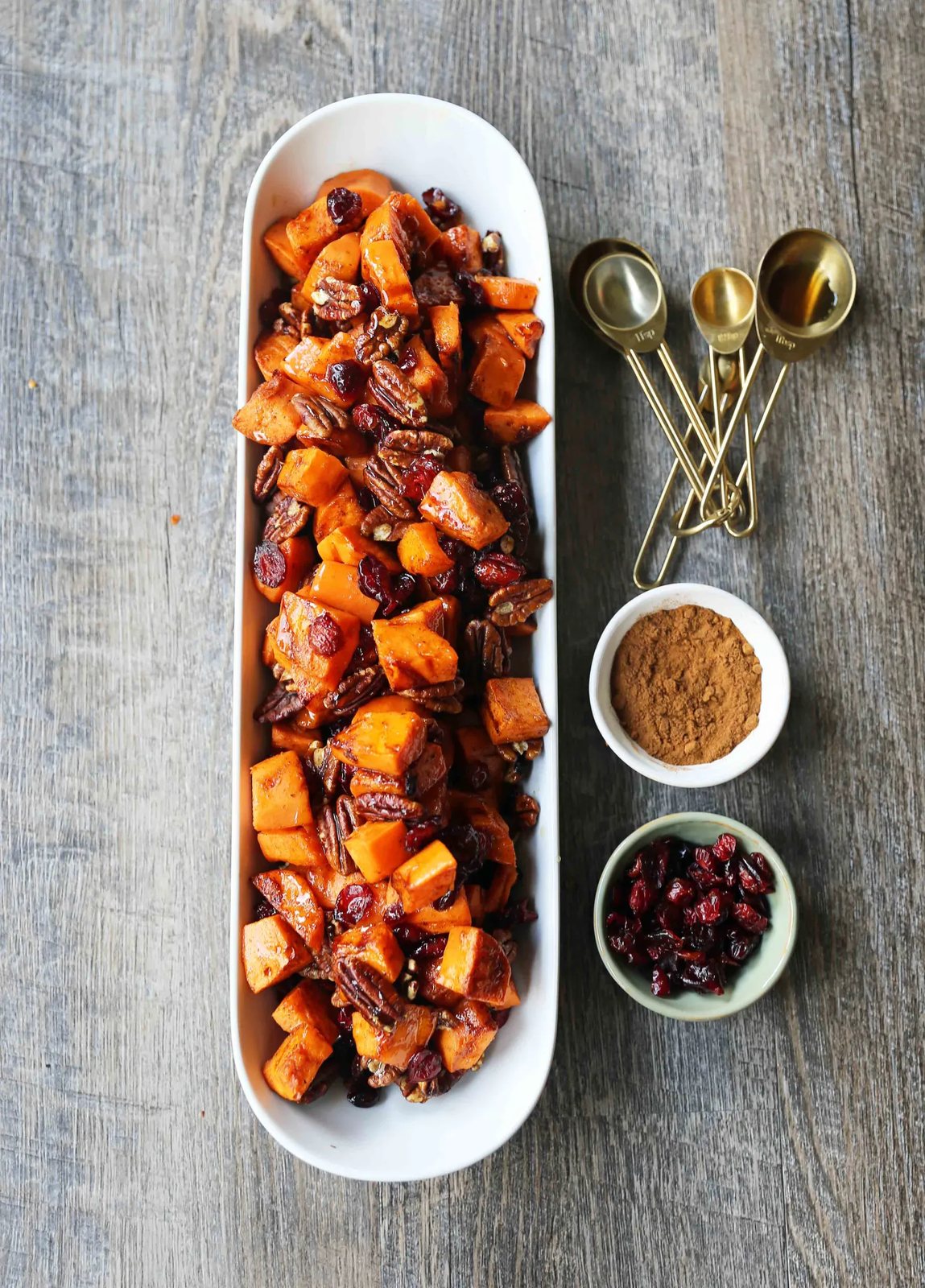Roasted Sweet Potatoes with Pecans and Cranberries
