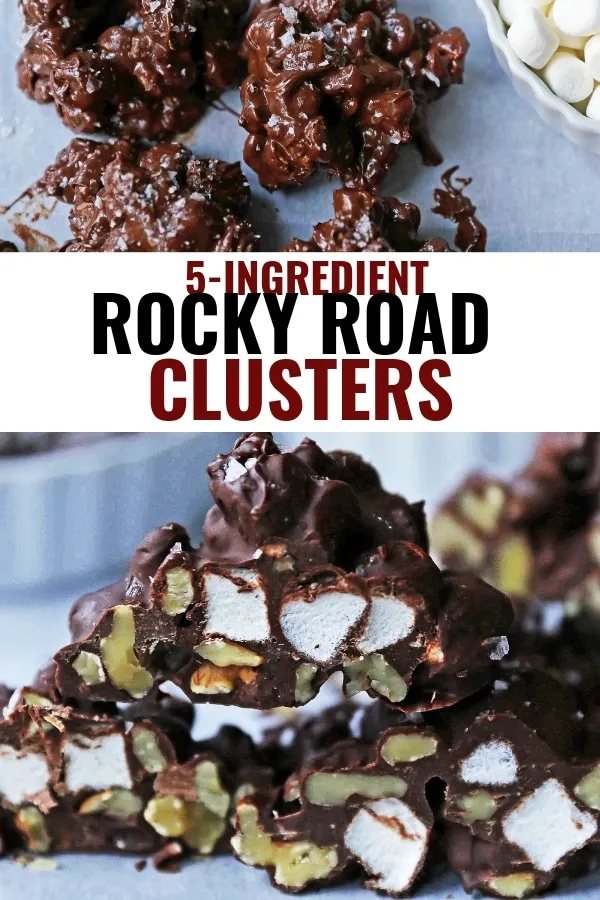 Rocky Road Candy Clusters. Easy no-bake 5-ingredients rocky road clusters made with chocolate, butterscotch, walnuts, and marshmallows. Microwave 5-ingredient Christmas candy recipe. www.modernhoney.com #chocolate #microwavecandy #5ingredients #christmascandy #rockyroad #rockyroadcandy #rockyroadclusters #chocolatemarshmallow