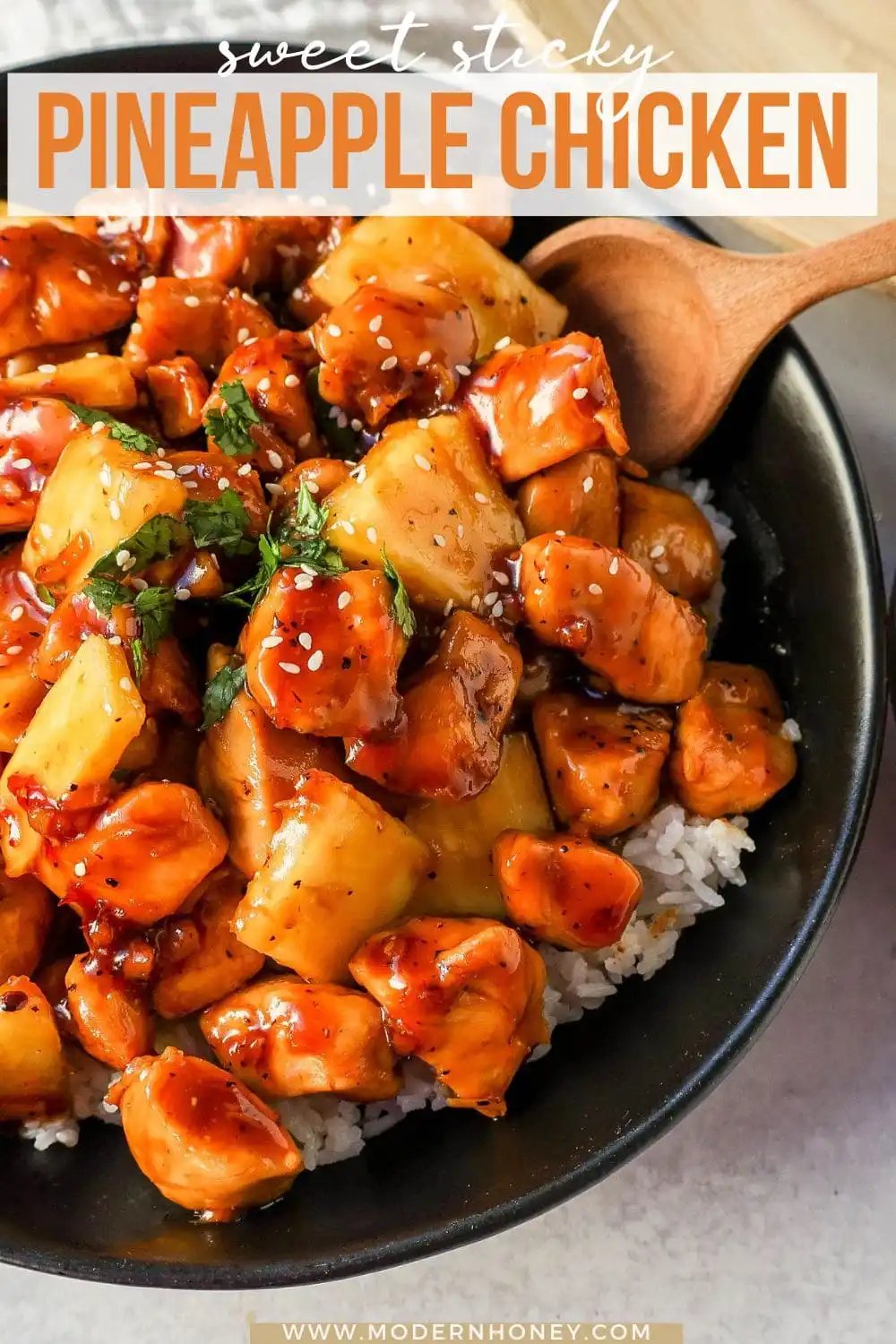 This Sticky Pineapple Chicken is made with chicken tossed in pineapple juice, sweet chili sauce, soy sauce, brown sugar, ginger, and fresh pineapple. This Hawaiian Chicken is perfectly sweet and sticky!