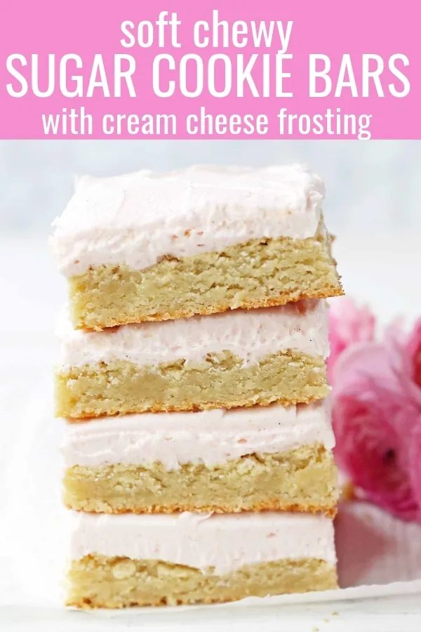 Sugar Cookie Bars. Soft and chewy sugar cookie bars with a sweet cream cheese frosting. The perfect sugar cookie bar recipe! www.modernhoney.com #sugarcookiebars #frostedsugarcookiebars #sugarcookies