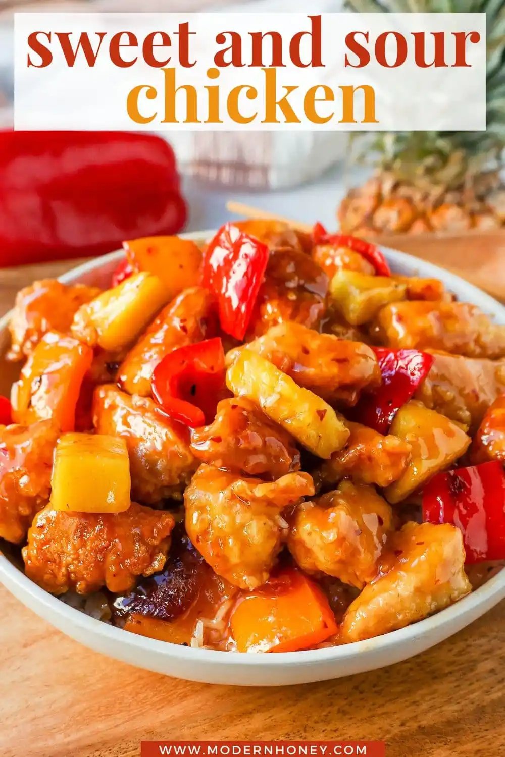 Sweet and Sour Chicken is made with crispy fried chicken covered in a pineapple sweet and sour sauce. The ultimate Sweet and Sour Chicken Recipe is way better than take-out.