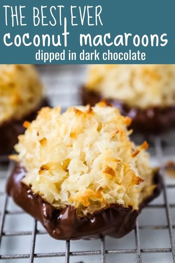 The Best Coconut Macaroons. Soft chewy sweet coconut macaroons are the perfect gluten-free cookie. How to make the perfect coconut macaroons dipped in dark chocolate. www.modernhoney.com #macaroons #coconutmacaroons #macaroon #christmascookie #christmascookies