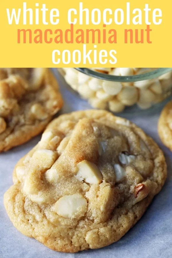 White Chocolate Macadamia Nut Cookies. Soft chewy white chocolate macadamia nut cookies are a sweet, buttery cookie and are always a crowd pleaser! www.modernhoney.com #whitechocolate #whitechocolatecookies #whitechocolatemacadamia #whitechocolatemacadamianutcookies #cookies #cookierecipe