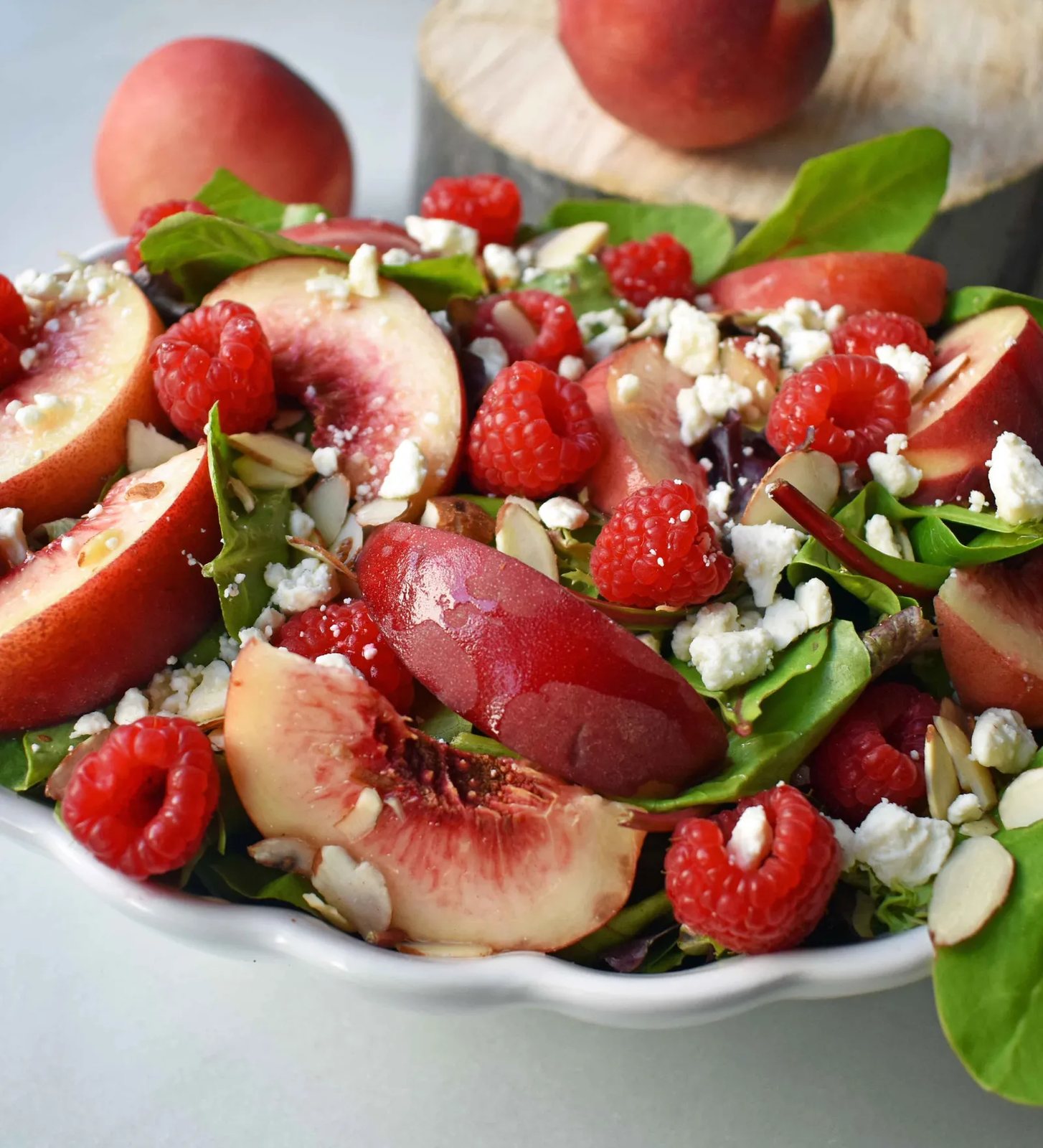 White Peach Raspberry Almond Salad