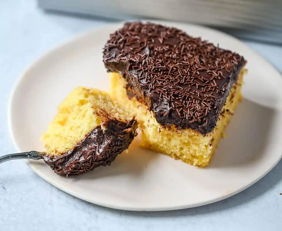 Yellow Sheet Cake with Chocolate Frosting