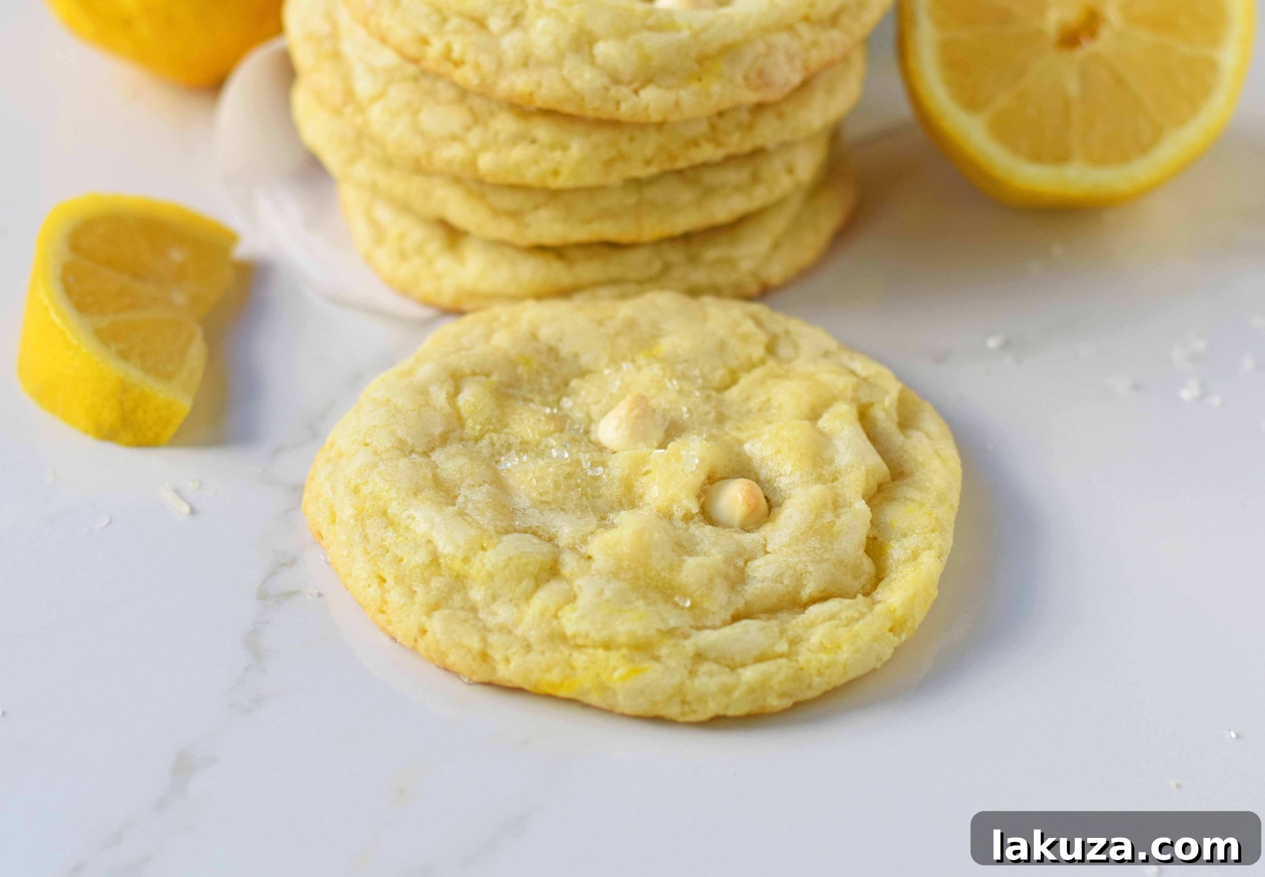 Lemon White Chocolate Chip Cookies. Soft and chewy lemon sugar cookies with white chocolate chips. White Chocolate Lemon Cookies Recipe. www.modernhoney.com