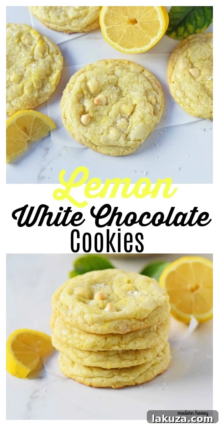 Lemon White Chocolate Chip Cookies. Soft and chewy lemon sugar cookies with white chocolate chips. White Chocolate Lemon Cookies Recipe. www.modernhoney.com