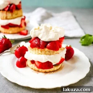 The Best Strawberry Shortcake with Homemade Sweet Biscuits, Sliced Strawberries, and Sweetened Whipped Cream. The sweet biscuits paired with sugared, syrupy strawberries, and fluffy whipped cream.
