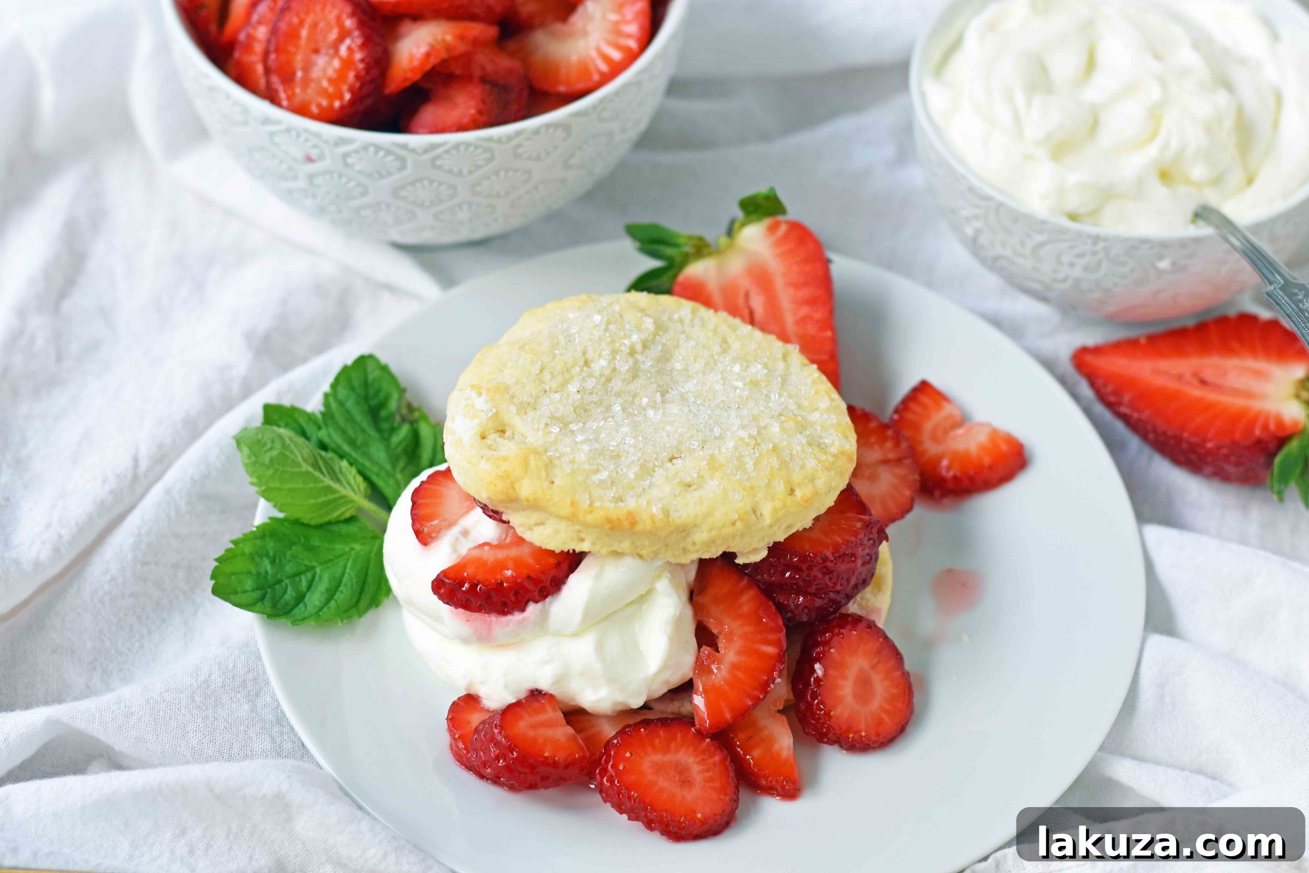 Crimson Berry Dream 4 Strawberry Shortcake with Sweet Biscuits, Sugared Strawberries, and Homemade Sweetened Whipped Cream. The BEST Strawberry Shortcake Recipe. A Southern classic Strawberry Shortcake with biscuits. www.modernhoney.com