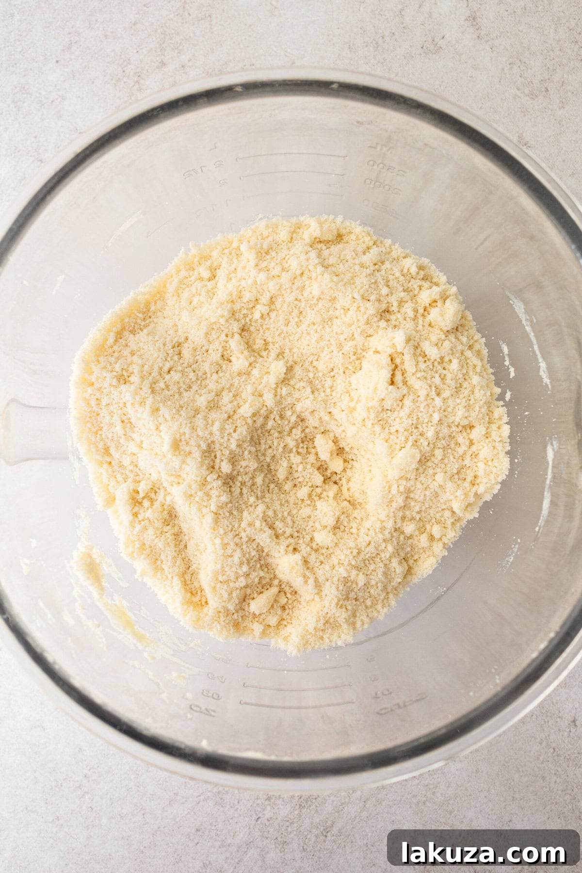 Mixing homemade coconut cake batter in a stand mixer, showing the coarse crumb stage before adding wet ingredients. This is a crucial step for a tender cake.