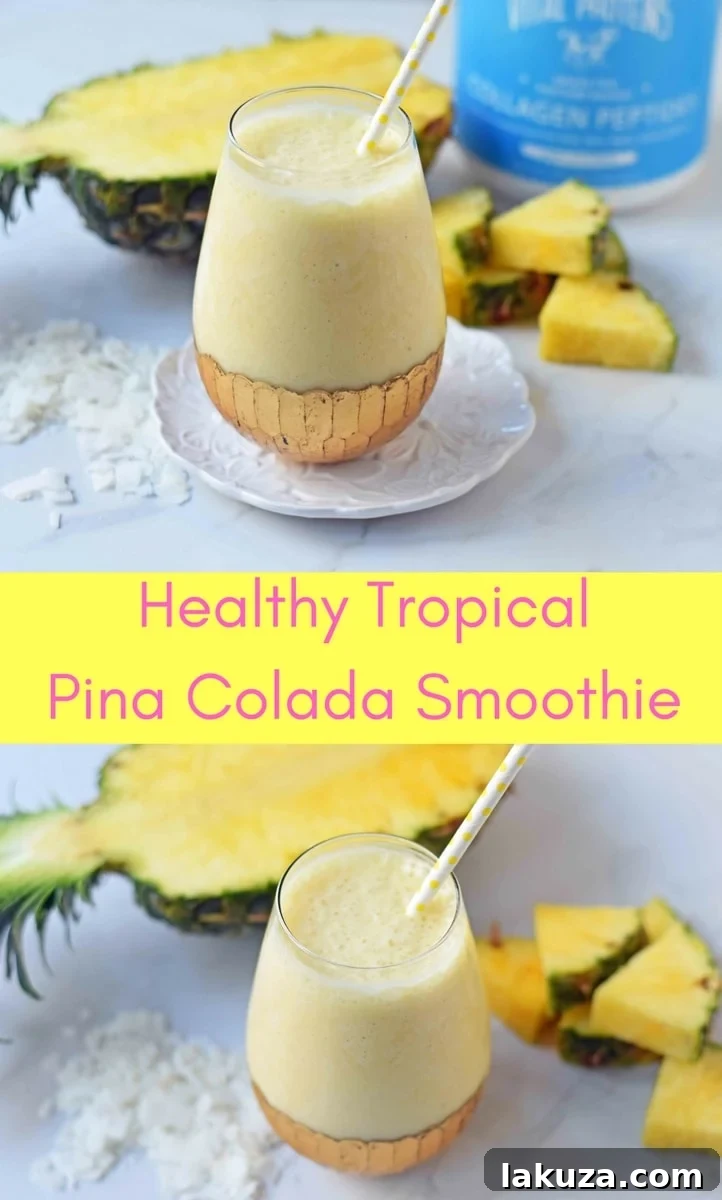 Healthy Pina Colada Smoothie. Fresh pineapple, coconut milk, banana, a touch of honey, and optional coconut yogurt. A creamy sweet healthy coconut pineapple smoothie. www.modernhoney.com