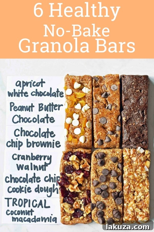 Collection of various homemade granola energy bars displayed on a board.
