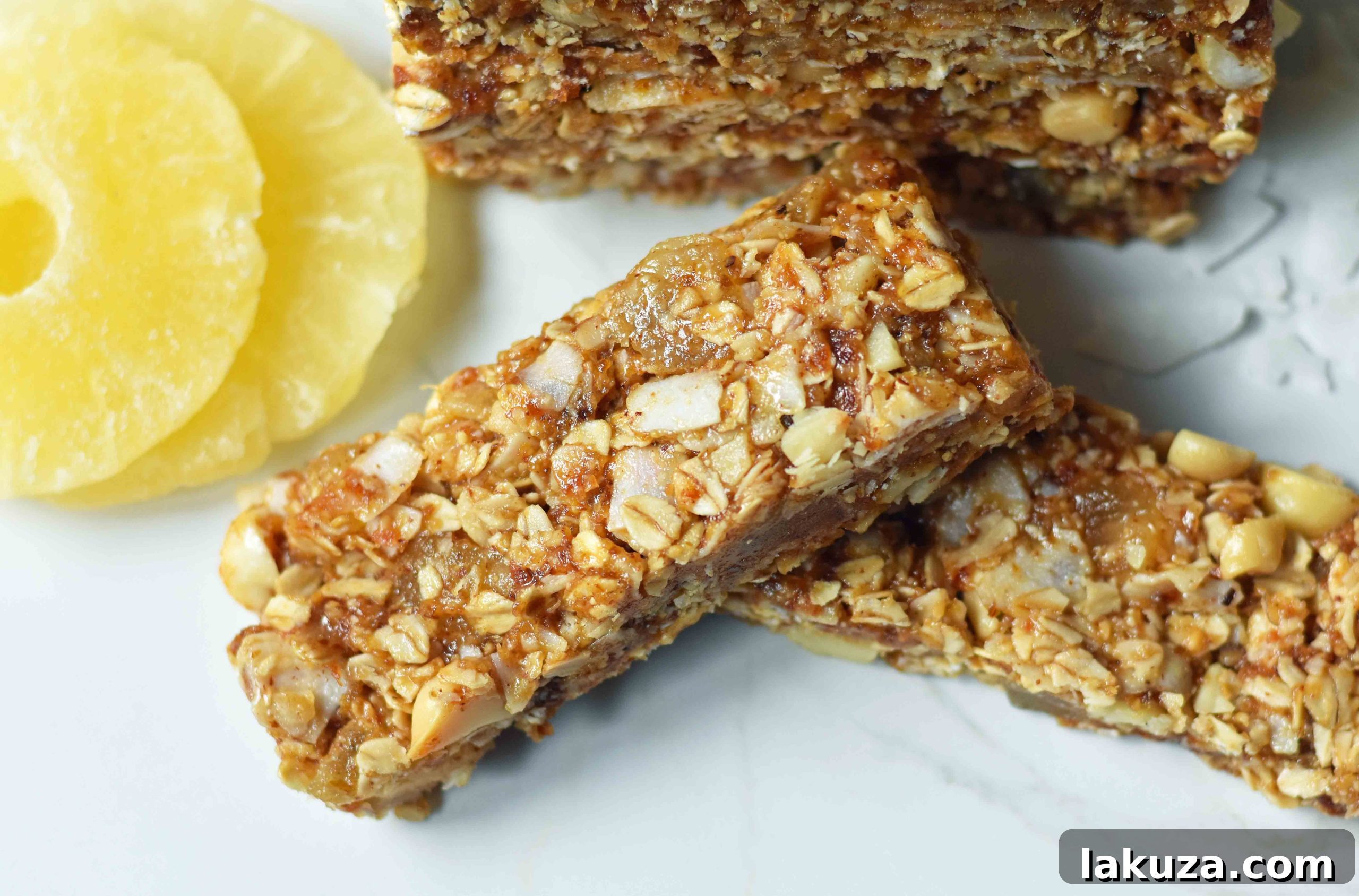 Tropical Coconut Pineapple Macadamia Granola Bars - One of six healthy, no-bake homemade energy bar recipes.