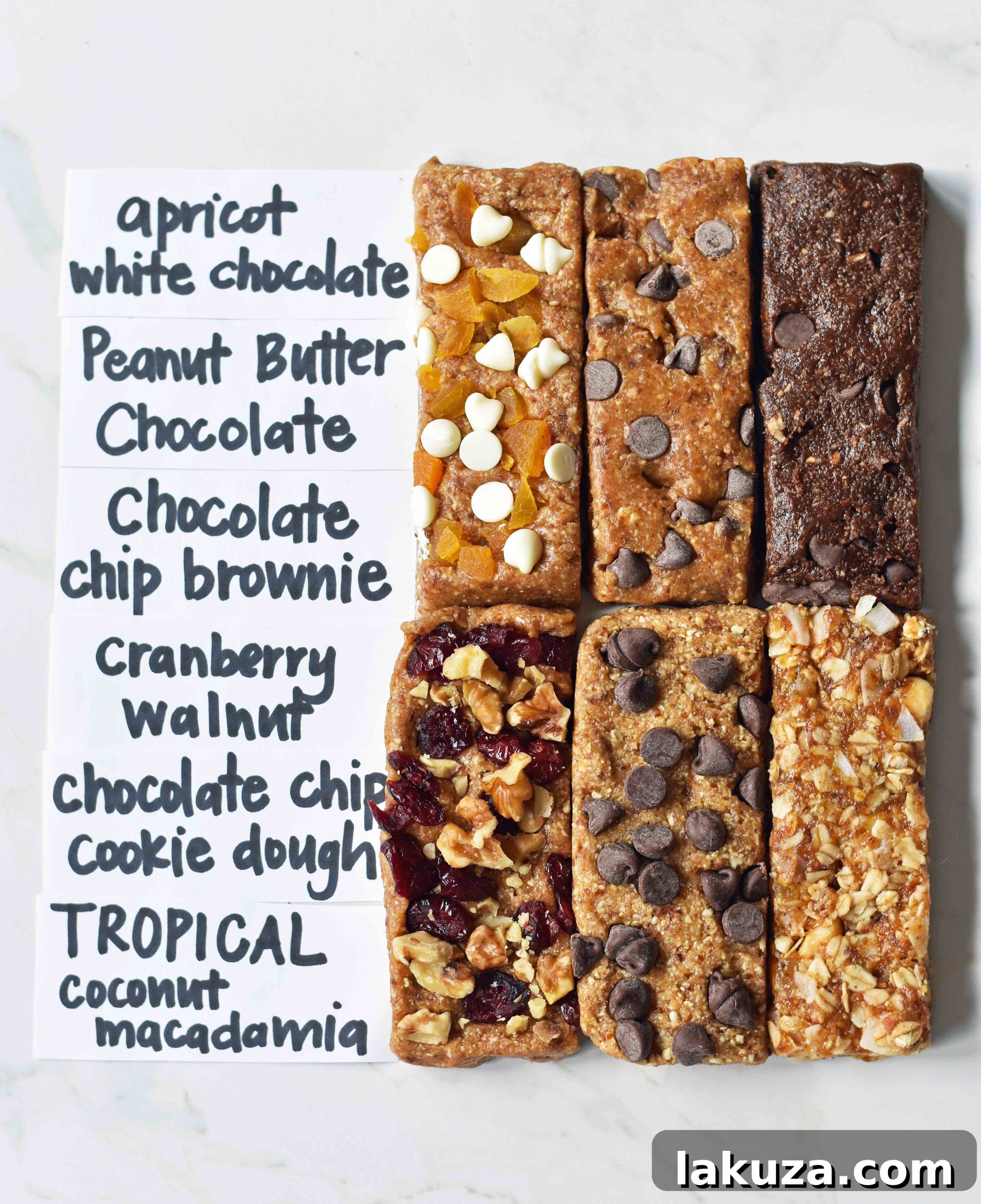 Assortment of Homemade Granola Energy Bars - Featuring various flavors like peanut butter chocolate and cranberry walnut.