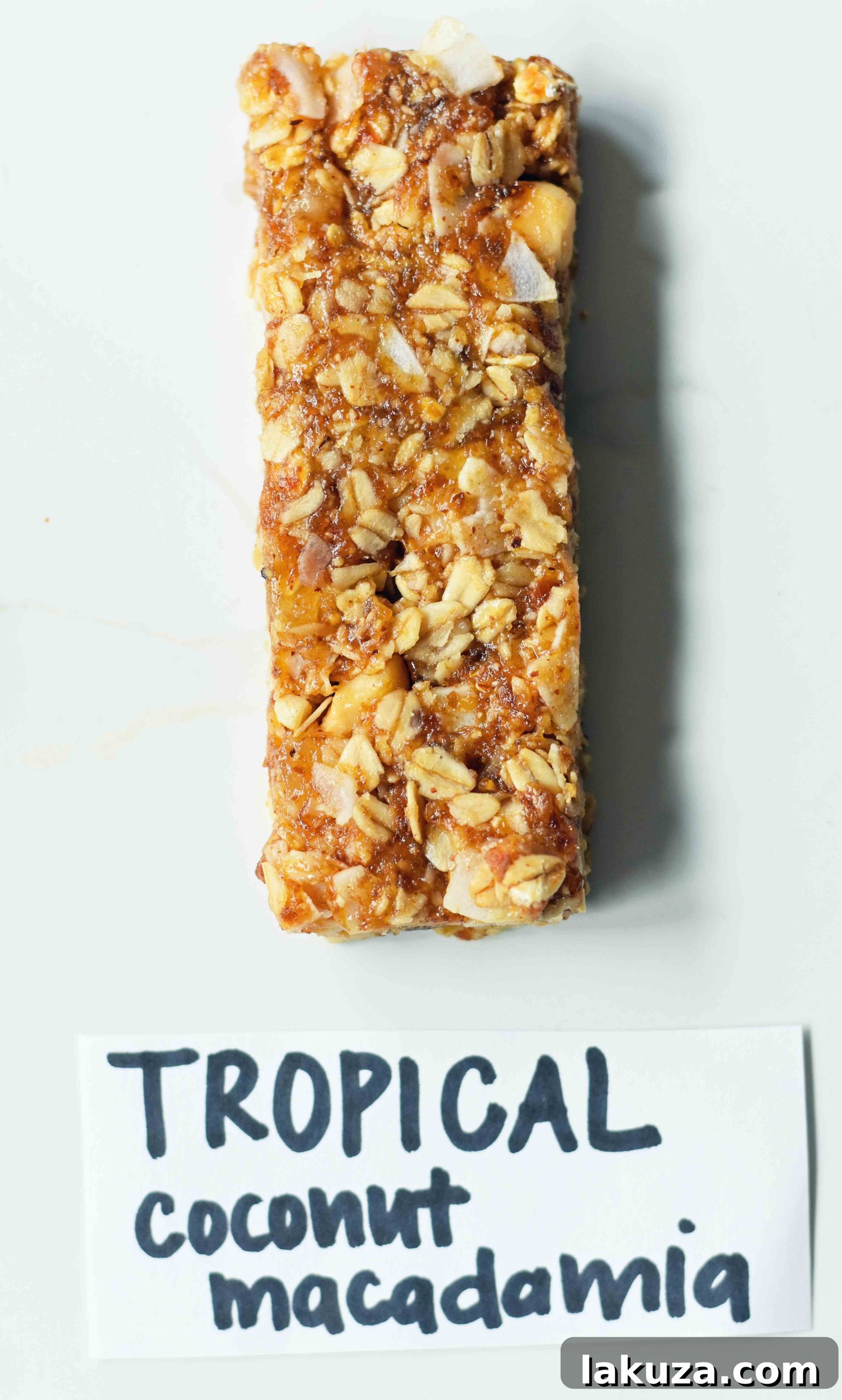 Tropical Pineapple Coconut Macadamia Granola Bar, a refreshing no-bake recipe.