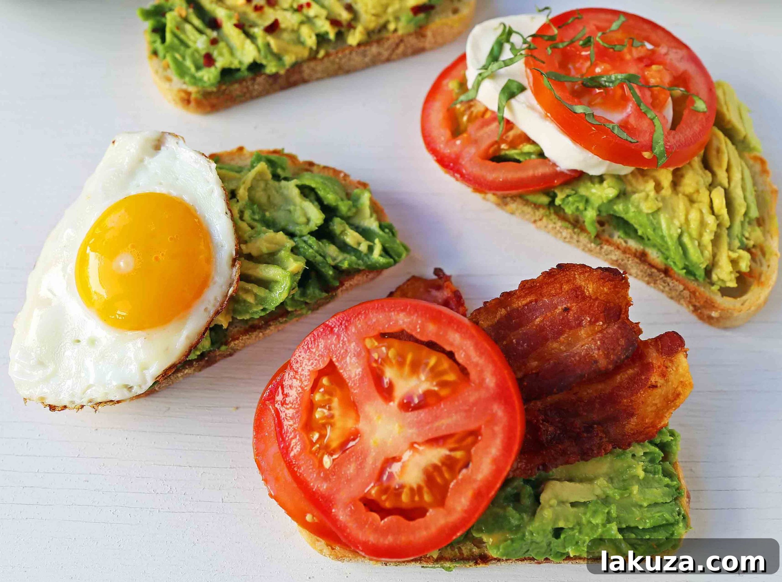 4 Creative Avocado Toast Ideas 5 A beautifully presented Caprese Avocado Toast, featuring vibrant tomatoes, fresh mozzarella, and basil.
