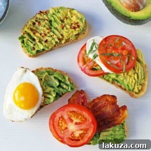 Avocado Toast with various toppings, representing the four ways described.