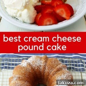 The BEST Cream Cheese Pound Cake. How to make the perfect pound cake in a bundt pan. Buttery cream cheese pound cake goes with everything! This is such a popular cake that is wonderful on its own or in a trifle or berry compote.