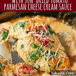 Skillet Chicken with Sun-Dried Tomato Cream Sauce ready to be served