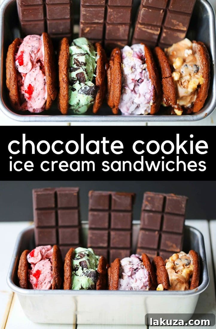Pin this Chocolate Cookie Ice Cream Sandwiches recipe for later. Soft double chocolate cookies with ice cream, perfect summer treat. Modern Honey dessert ideas on Pinterest.