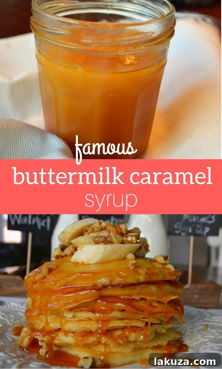 Goldie's Fluffy Banana Walnut Buttermilk Pancakes with Faye's Signature Syrup 8 Famous buttermilk syrup recipe. Yummy caramel syrup recipe that has been passed down from generation to generation. A warm, buttery caramel syrup that goes perfectly on pancakes and waffles. www.modernhoney.com