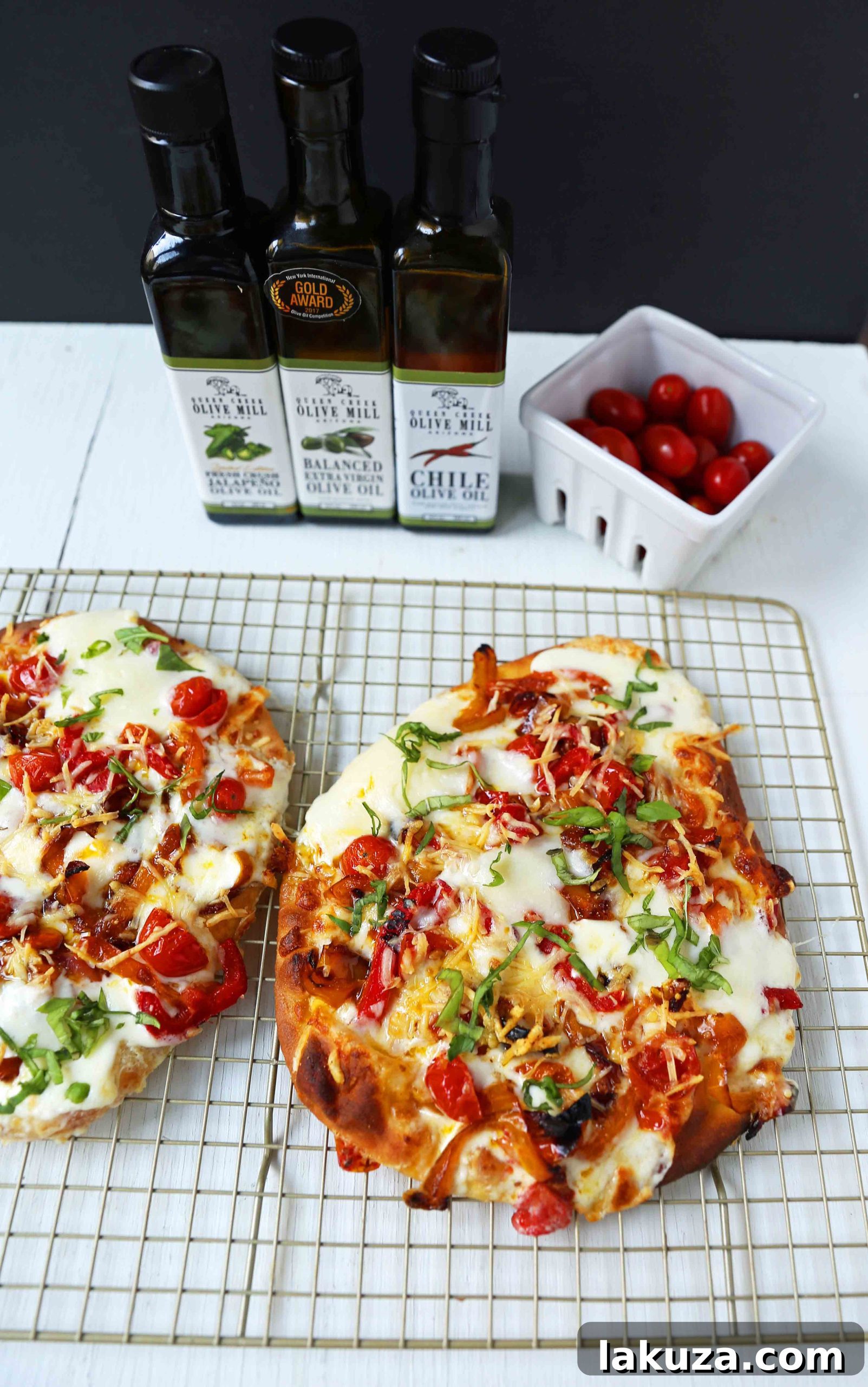 Vibrant Veggie Medley Pizza 5 Veggie Pizza on Naan Bread with melted cheese and fresh basil