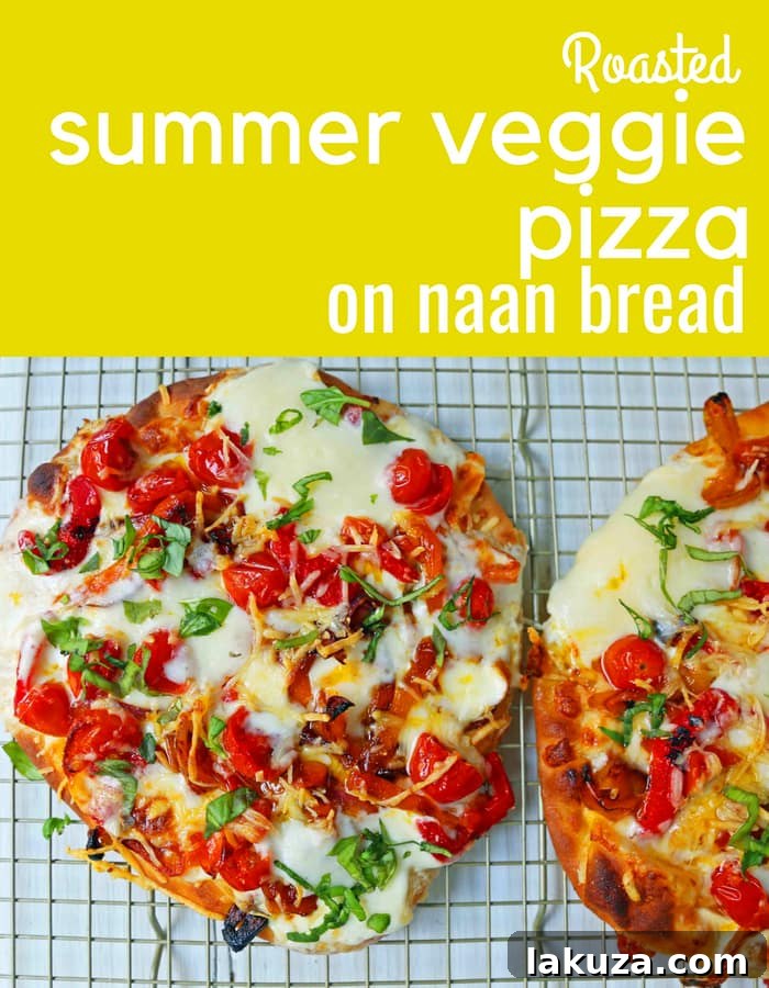Vibrant Veggie Medley Pizza 7 Veggie Pizza Recipe. Homemade veggie pizza with roasted vegetables, mozzarella cheese, and ricotta. Naan Bread Pizza made in 20 minutes! www.modernhoney.com #flatbreadpizza #naanbreadpizza