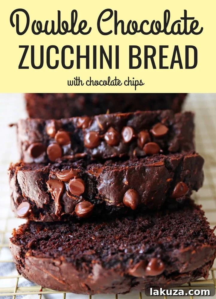 Chocolate Zucchini Bread. A rich double chocolate zucchini bread with chocolate chips recipe. You will never know there is zucchini in this chocolate bread! It is moist, rich, and a chocolate lover's dream! www.modernhoney.com #zucchinibread #chocolatezucchinibread #zucchinirecipes