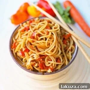 Vibrant Asian Noodle Stir-Fry 9 Asian Vegetable Stir-Fry Noodles. Healthy fresh vegetables in a homemade stir-fry sauce tossed with noodles. A quick and easy family dinner. 20-minute Asian Garlic Noodles Recipe. www.modernhoney.com #asiannoodles #garlicnoodles #stirfry #veggiestirfry #asianfood