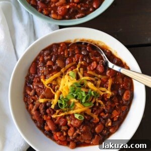 The Best Veggie Chili Recipe: A healthy vegetable and bean-filled chili in a spicy tomato sauce. Perfect for a meatless family dinner.