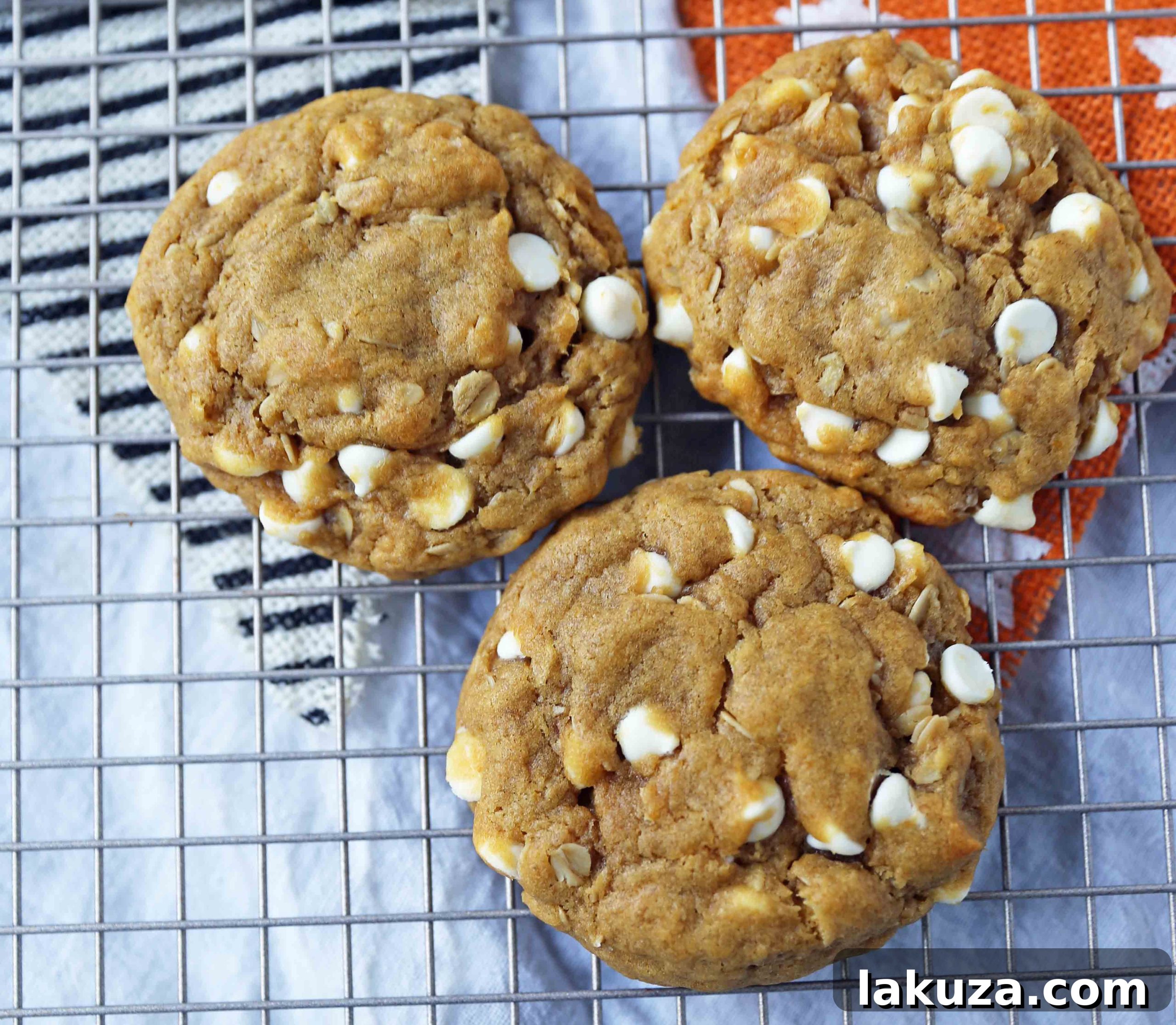 Autumn Spiced Pumpkin White Chocolate Chip Cookies 5 Pumpkin cookie dough ready for baking, studded with white chocolate chips