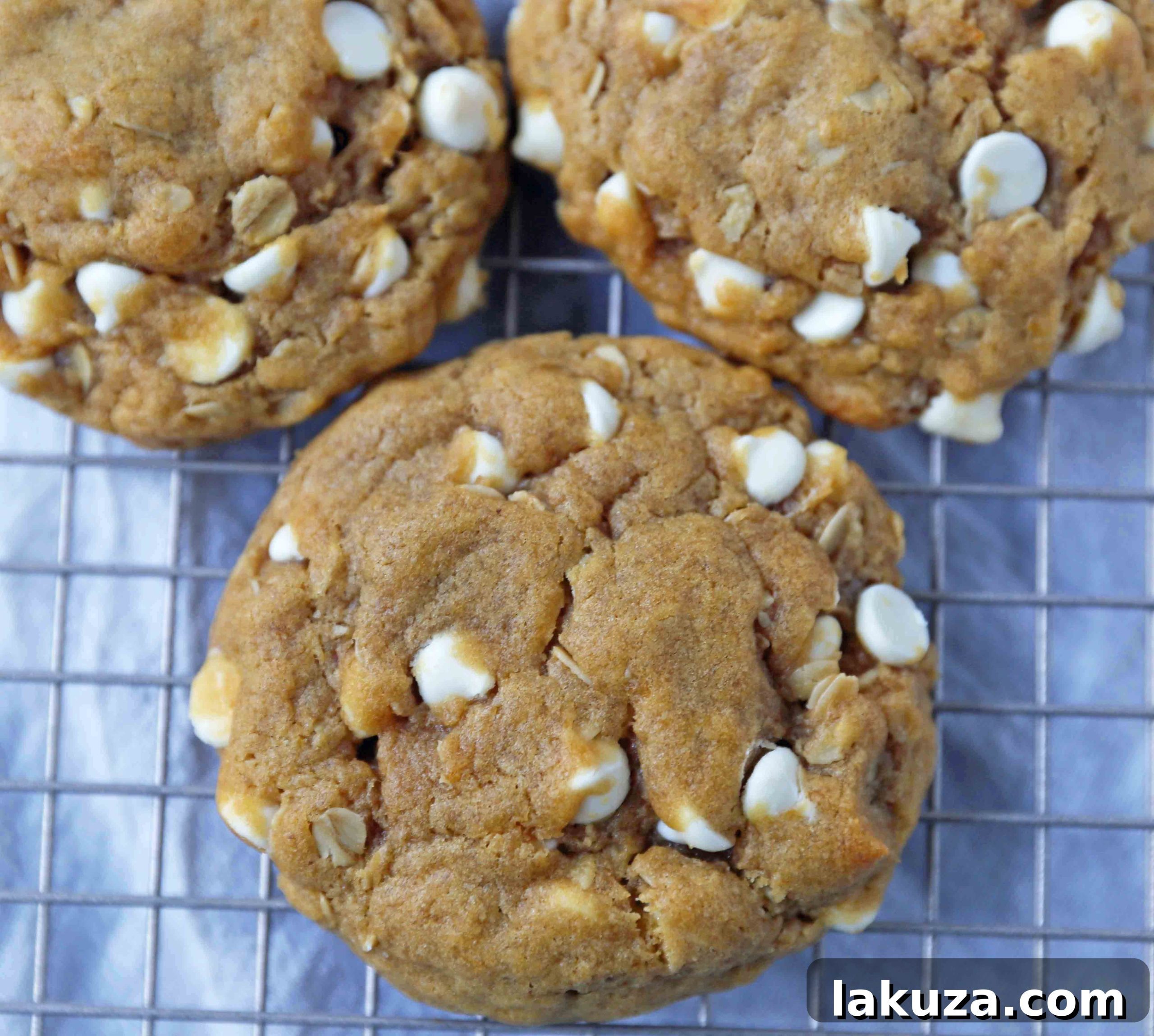 Autumn Spiced Pumpkin White Chocolate Chip Cookies 6 Close-up of a warm, spiced Pumpkin White Chocolate Chip Cookie
