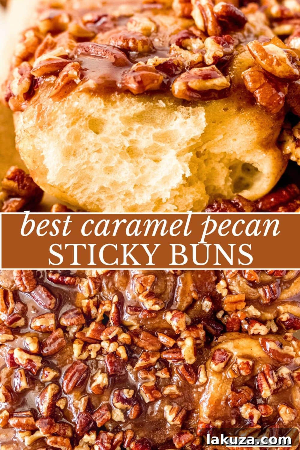 Caramel pecan sticky buns also known as caramel pecan rolls are homemade sweet rolls filled with a brown sugar cinnamon filling and topped with a rich caramel sauce and pecans. Sweet, nutty, and rich, this is the best sticky bun recipe!